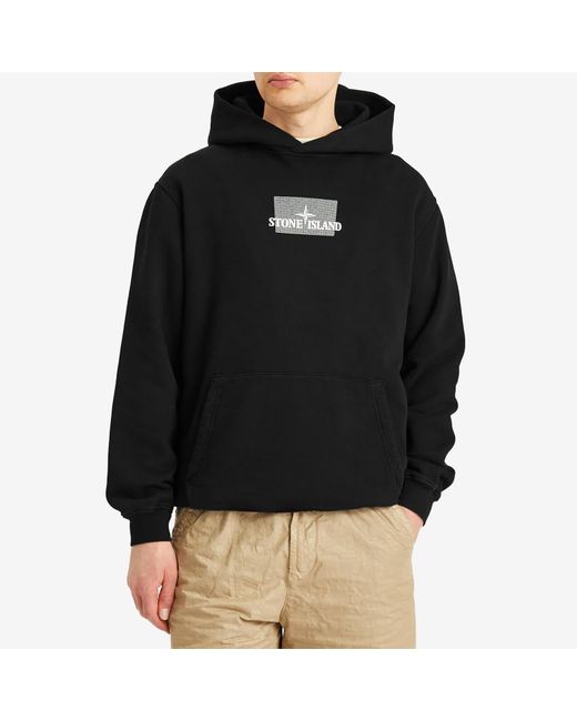 Stone Island Black Grid Print Popover Logo Hoodie for men