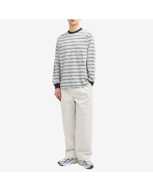 Beams Plus Gray Long Sleeve Multi Stripe Pocket T-Shirt for men