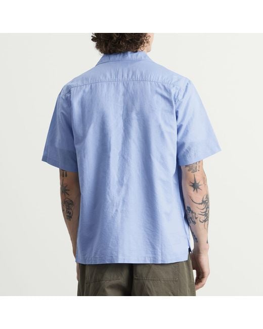 Universal Works Blue Linen Cotton Camp Shirt for men