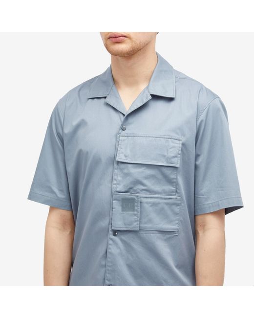 C P Company Blue Metropolis Gabardine S/S Shirt for men