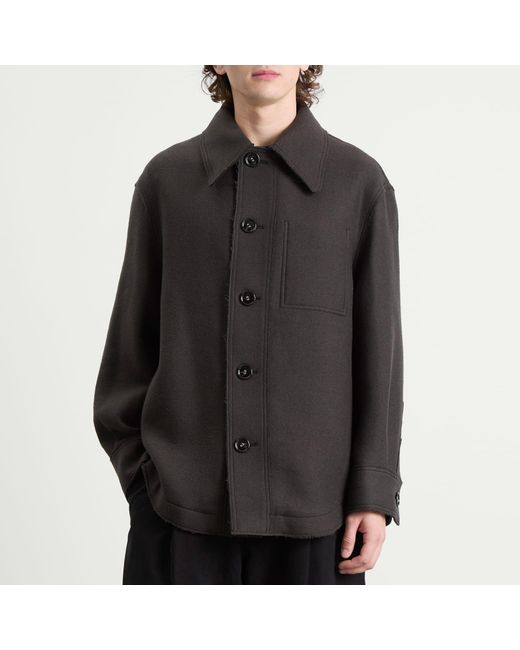 AMI Black Boiled Wool Gabardine Button-Down Jacket for men