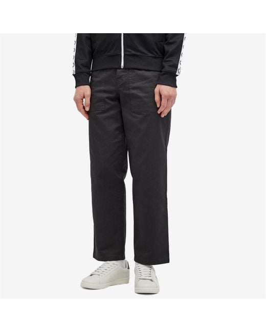 Fred Perry Blue Herringbone Utility Trousers for men