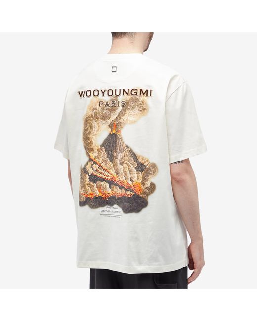 Wooyoungmi White Seoul Back Logo Mountain Graphic T-Shirt for men