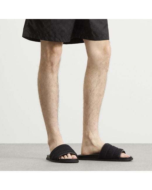 Gucci Black Rhein Gg Canvas Slide for men