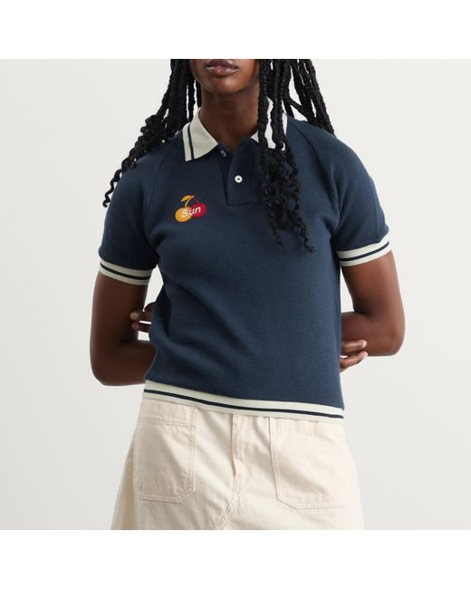 SUNDAYFRUITMARKET Blue Cherry Waffle Collar T-Shirt