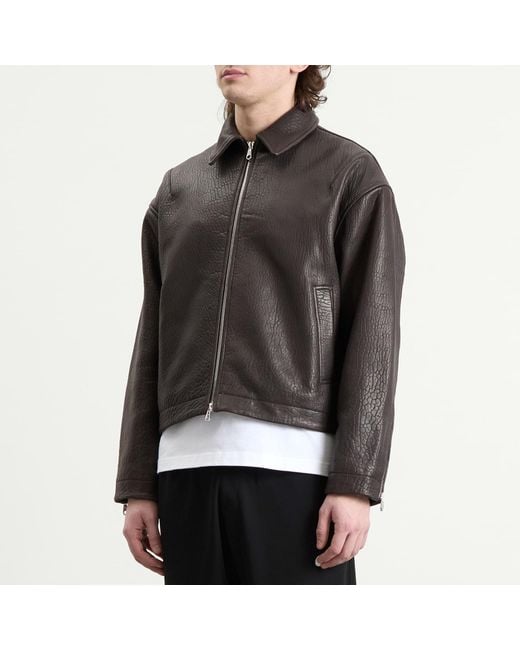Cole Buxton Brown Shrunken Leather Jacket for men