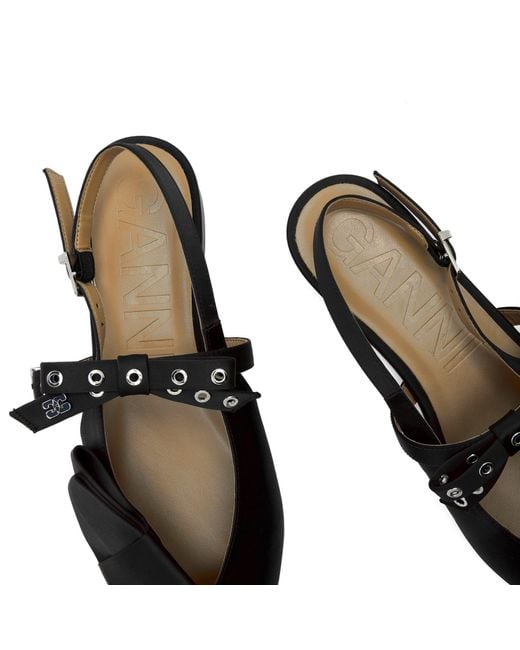 Ganni Black Big Bow Slingback Ballerina