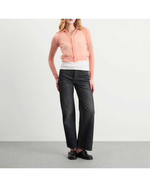 Auralee Pink Kid Mohair Sheer Knit Shirt Cardigan