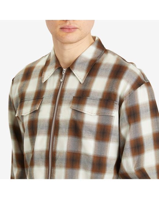 Second/Layer Brown Zip Through Check Shirt for men
