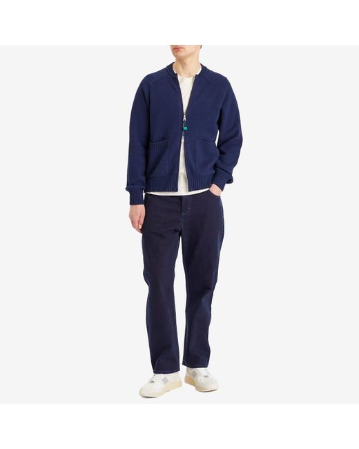Folk Blue Pointelle Knit Bomber Jacket for men