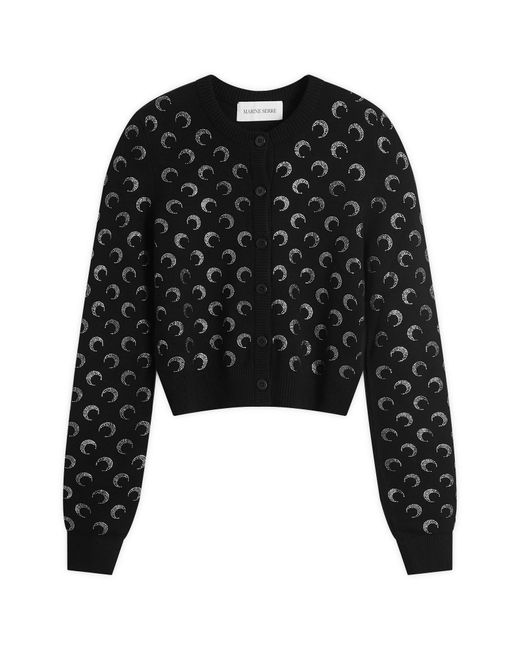 MARINE SERRE Black Moon Rhinestoned Knit Fitted Cardigan