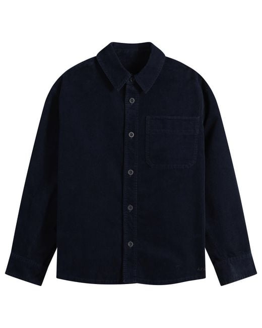 A.P.C. Blue Surchiemise Basile Logo Corduroy Shirt for men