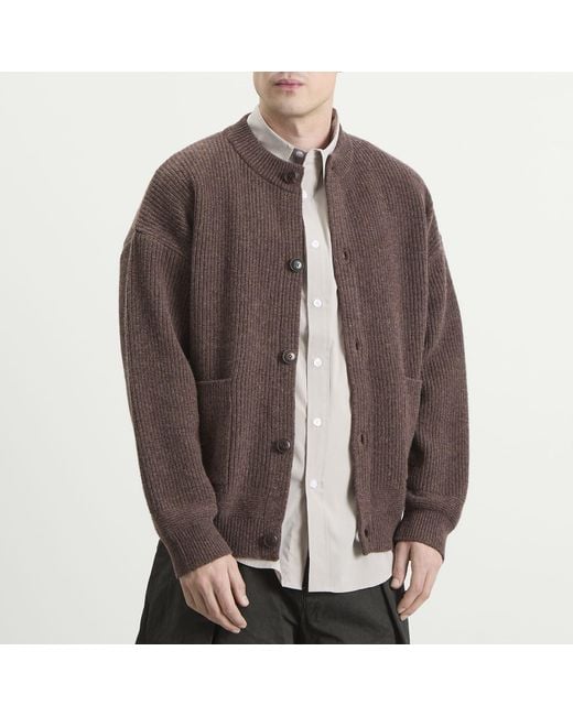 FRIZMWORKS Brown Heavy Wool Round Cardigan for men