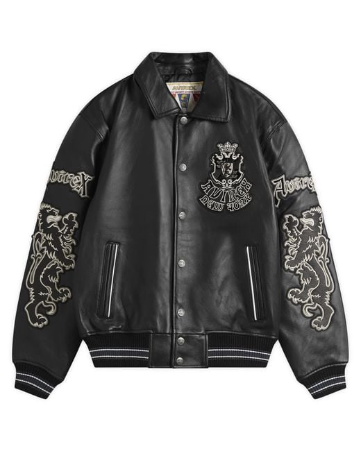 Avirex Black Goth Varsity Leather Jacket for men