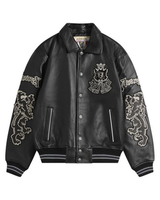 Avirex Black Goth Varsity Leather Jacket for men