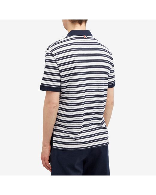 Thom Browne Blue Striped Linen Polo Shirt for men