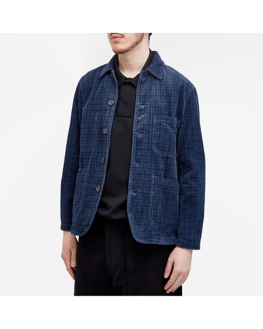Universal Works Blue Houndstooth Cord Bakers Chore Jacket for men