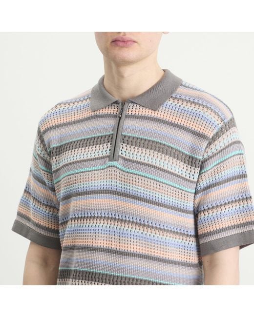 Thisisneverthat Gray Striped Knit Polo for men