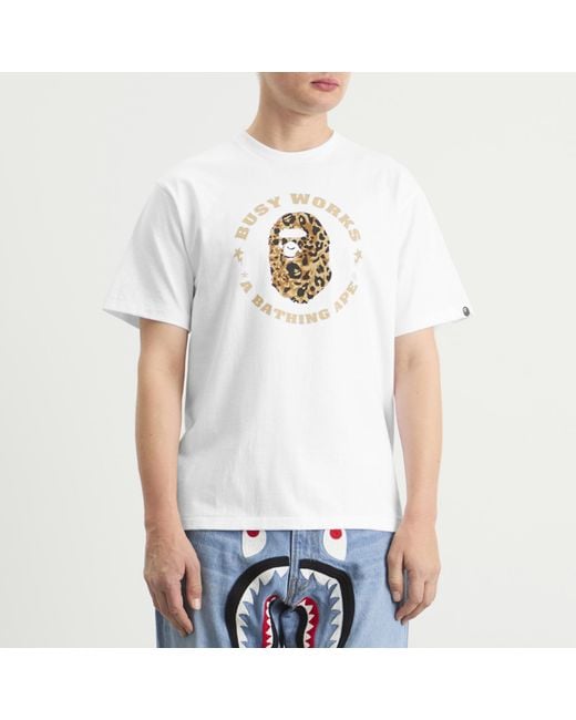 A Bathing Ape White Wild Leopard Busy Works Sta T-Shirt for men