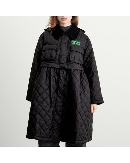 Barbour Black X Ganni Peplum Zip Off Quilted Jacket