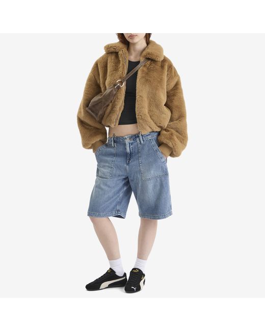 GOOD AMERICAN Brown Faux Fur Oversized Collared Coat