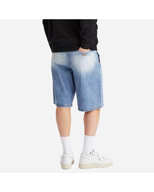 Dime Blue Pleated Denim Shorts for men