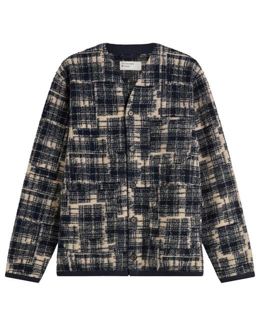 Universal Works Black Patch Check Fleece Cardigan for men