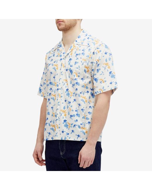 Marni Blue Dripping Flower Short Sleeve Vacation Shirt for men