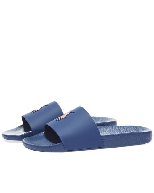 Polo Ralph Lauren Rubber Pony Player Pool Slide in Light Navy (Blue