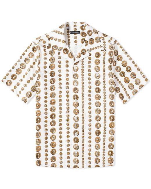Dolce & Gabbana Natural Ancient Coins Cotton Vacation Shirt for men