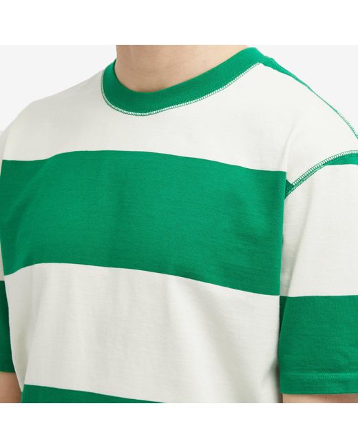 Drake's Green Wide Stripe Heavy Hiking T-Shirt for men