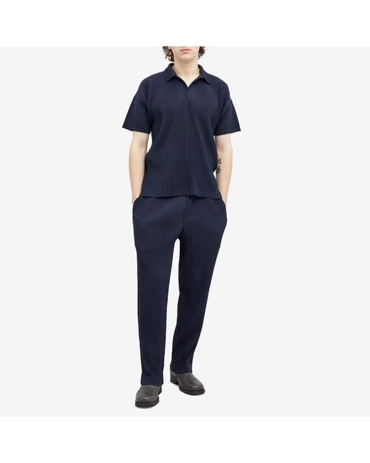 Homme Plissé Issey Miyake Blue Pleated Polo Shirt for men