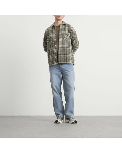 Wax London Green Whiting Check Wool Blend Overshirt for men