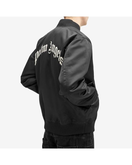 Palm Angels Black Curved Logo Bomber Jacket for men