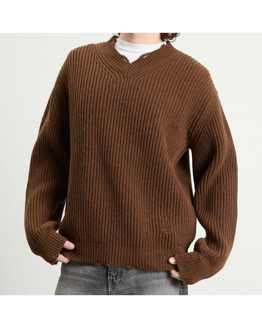Maison Margiela Brown Mm6 Wool Blend V-Neck Jumper for men