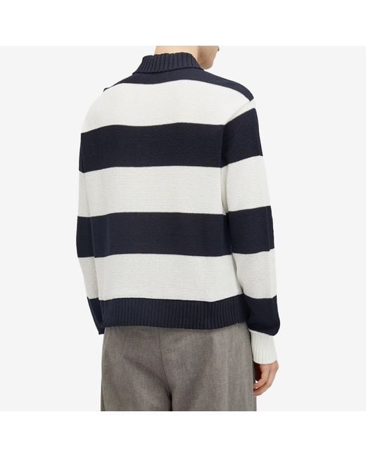 Thom Browne Blue Rugby Stripe Knitted Polo Shirt for men