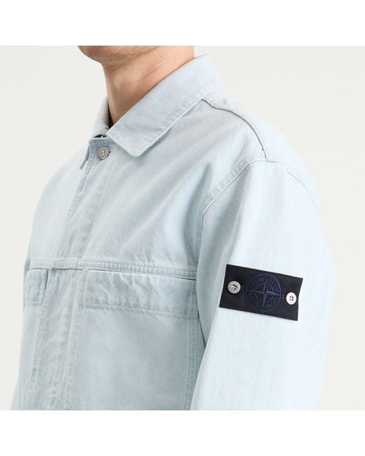 Stone Island Blue Denim Research Ultra Bleached Denim Jacket for men