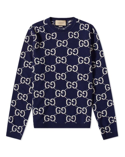 Gucci Wool gg All Over Crew Neck in Navy (Blue) for Men | Lyst Australia