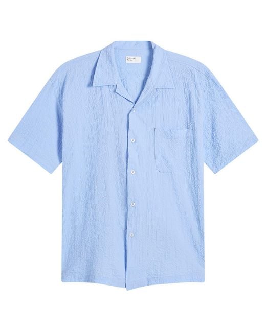Universal Works Blue Seersucker Shirting Road Shirt for men