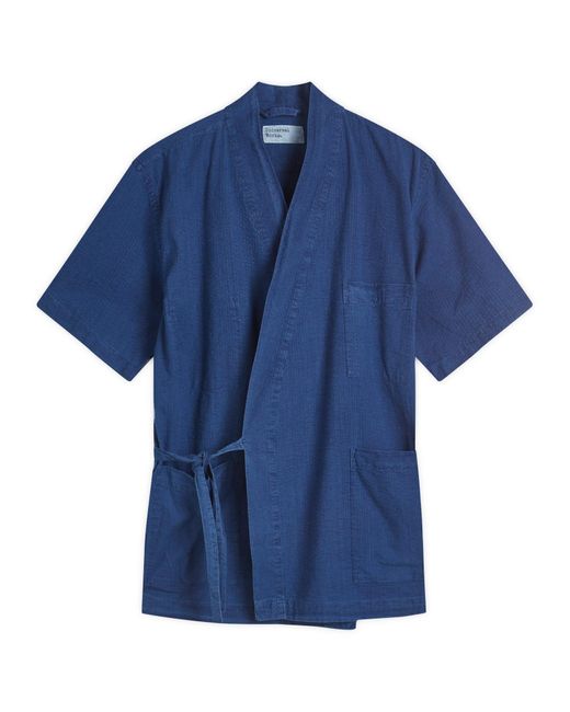 Universal Works Blue Seersucker Short Sleeve Kyoto Shirt for men