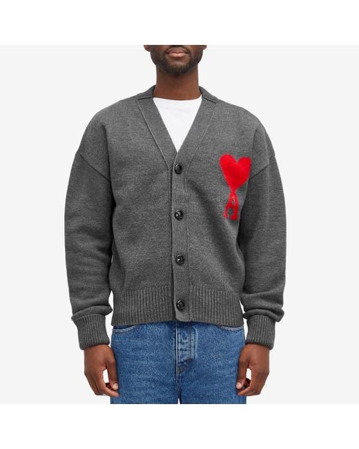 AMI Gray Ami Large A Heart Cardigan for men