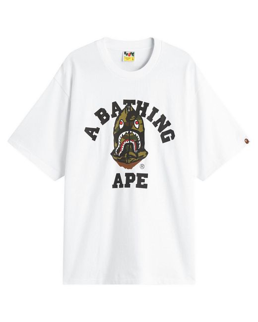 A Bathing Ape White 1St Camo Shark Seijin College T-Shirt for men