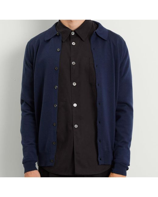 John Smedley Blue Tibor Merino Wool Button Through for men