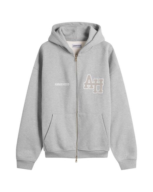 Annie Hood Gray College Zip Hoodie for men