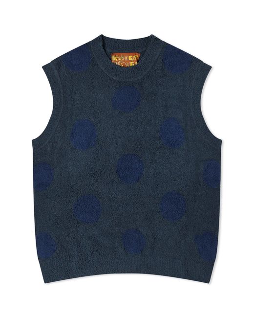 Brain Dead Blue Teddy Fur Dot Crew Knit Vest for men