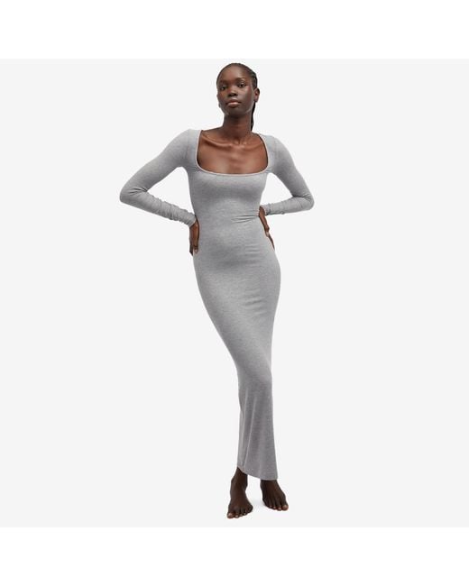 Skims Soft Lounge Long Sleeve Dress in Grey | Lyst UK