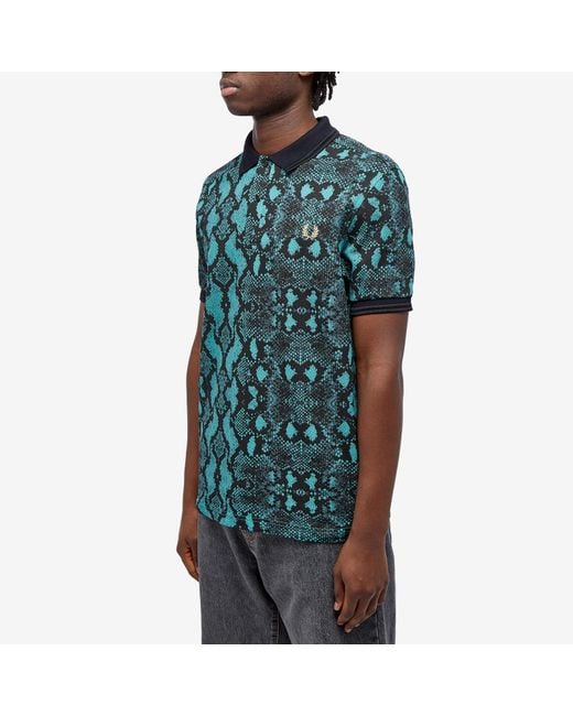 Fred Perry Blue Snake Print Polo Shirt for men