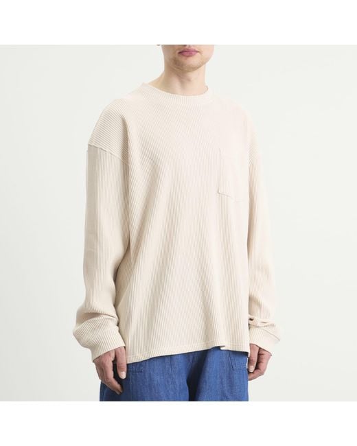 FRIZMWORKS Natural Oversized Waffle Pocket Long Sleeve T-Shirt for men
