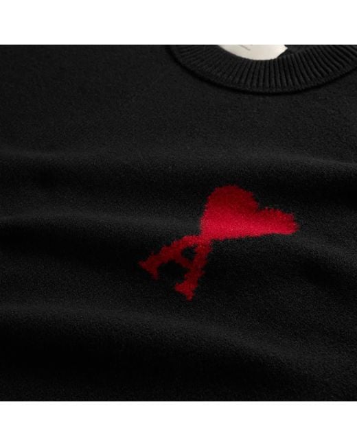 AMI Black Crewneck Sweater With Contrasted Ami De Coeur for men