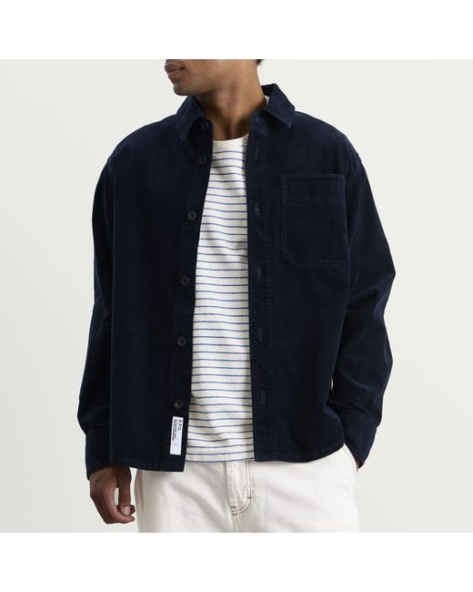 A.P.C. Blue Surchiemise Basile Logo Corduroy Shirt for men